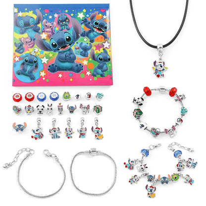 New Disney Stitch  24-Grid Christmas Countdown Calendar Blind Box - Alloy Bracelet Gift Set For Halloween & Xmas