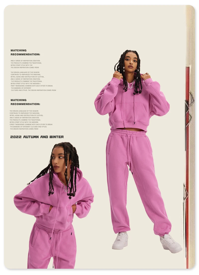 ZODF Chic Sexy Women Super-short Fleece Cropped Hoodies Girl Female Hip Hop Loose 345gsm Solid Hooded Pullover Streetwear HY0340