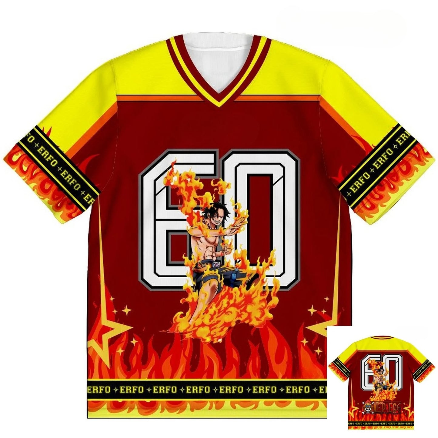 60 Jersey One Piece Fire Fist Portgas D. Ace Anime Kpop Baseball Hockey T-shirt Fashion Streetwear Anime Daily Unisex Tops Tees