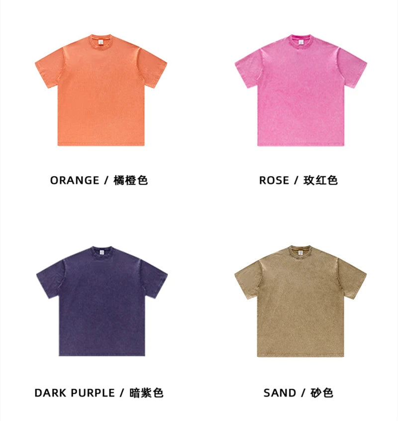 ZODF Men's Summer Batik Washed 250gsm T Shirts Retro Vintage Unisex Basic Loose Solid Cotton T-Shirt Brand Tops 2024 New HY0753