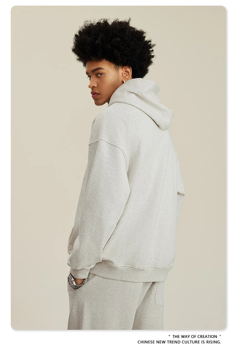 ZODF New Winter 440gsm Terry Hooded Hoodies For Men Retro Unisex Couple Loose Oversized Solid Pullovers Streetwears HY0664