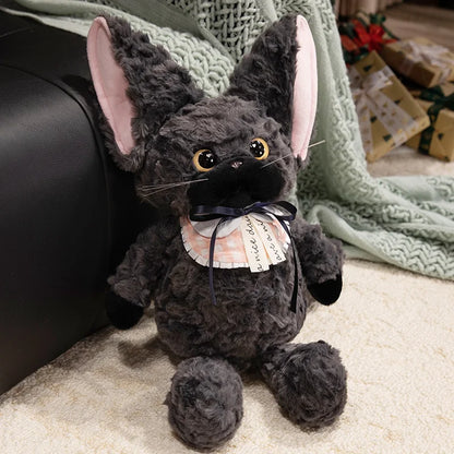 Cartoon Devon Rex cat Plushies Soft Doll Cute White Black Cat with Bowknot Decor Stuffed Toy Sweet Lady Style Kitten For Girl