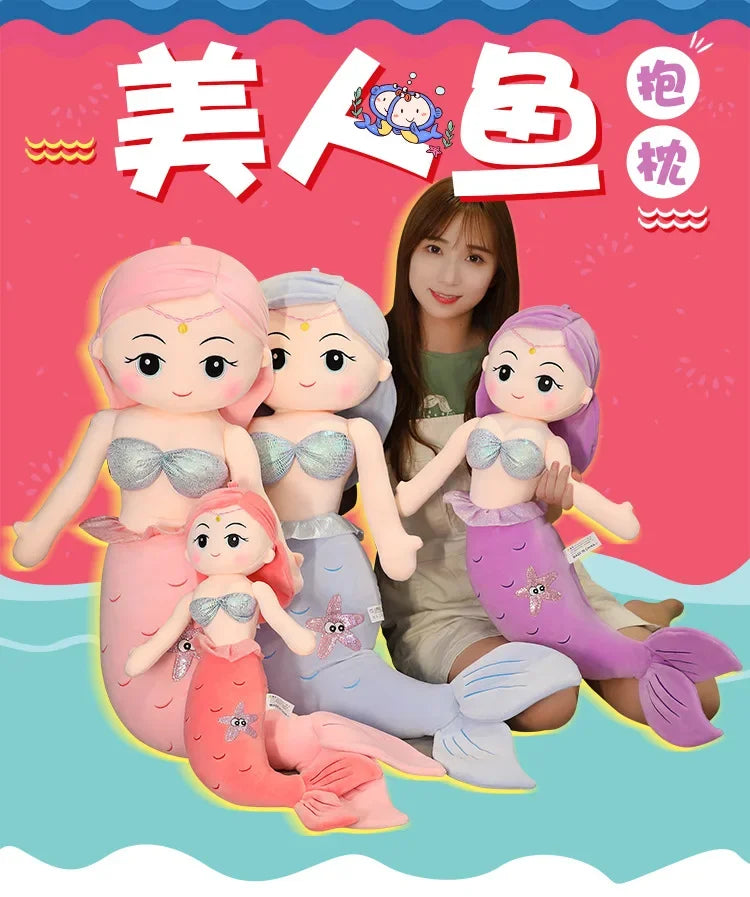 Hot 45-120cm Cartoon Kawaii Gaint Mermaid Plush Doll Pillow Colorful Beautiful Ocean Mermaid Plush Toy for Girls Christmas Gift