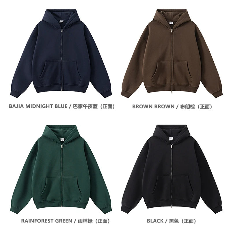 ZODF Fashion Winter 345gsm Boxy Fleece Zipper Hoodie For Men Unisex Cusual Loose Fit Warm Hooded Coat Outwears HY1178
