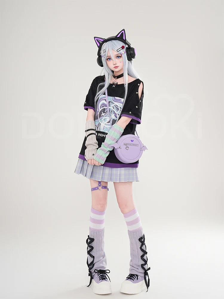 Yoisakii Kanadee Cosplay Costume Game DokiDoki-R Cosplay Women Cute Dress Cosplay Kanadee Bag Earphones Halloween Wig