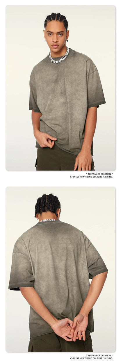 ZODF Fashion 2024 250gsm Washed Distressed T-Shirts For Men Unisex Women Retro Cotton Relax Fit T Shirt Brand Tees HY0838