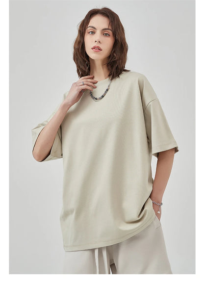 ZODF New 2025 Heavy Weight Summer Solid T Shirts For Men Unisex High Street Oversized 385gsm Cotton T-Shirt Streetwears HY0497