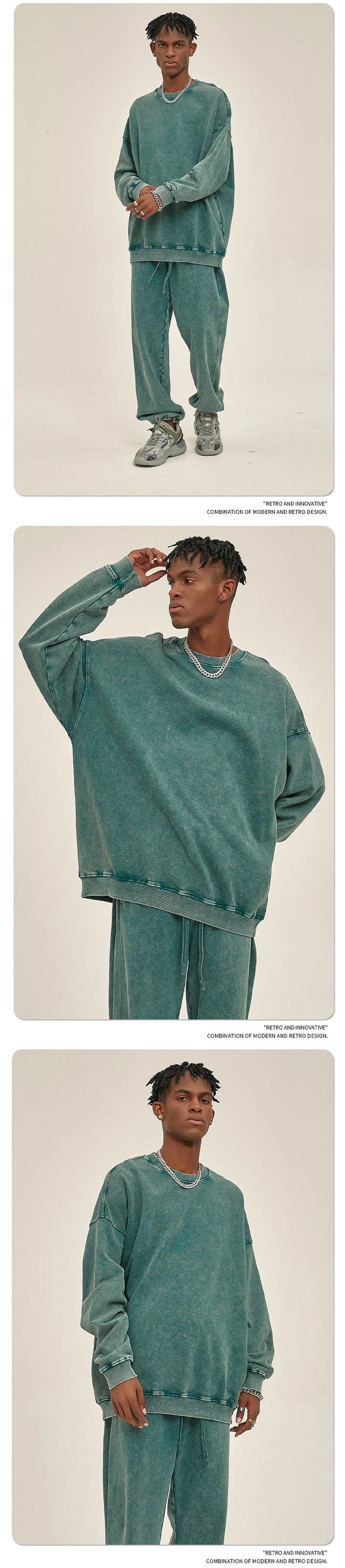 ZODF Retro Autumn Men Batik Washed Cotton Sweatshirts Unisex Loose 420gsm Terry O Neck Pullovers Streetwears HY0665