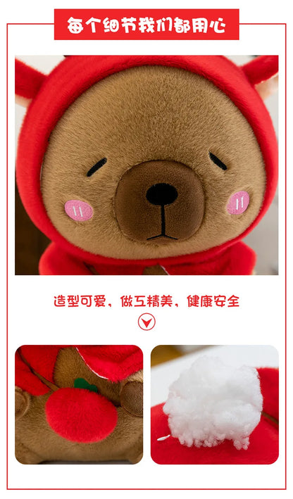 Plush Reindeer Capybara Transforming Stuffed Animal Cute Deer Cavy Doll for Kids Birthday Xmas Gift Soft Toy Bear