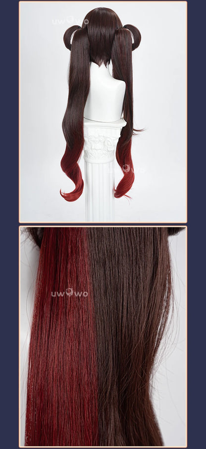 UWOWO Hutao Wig Game Genshin Impact Hutao Cherries Snow Laden outfit Cosplay Wig Long Brown Hair