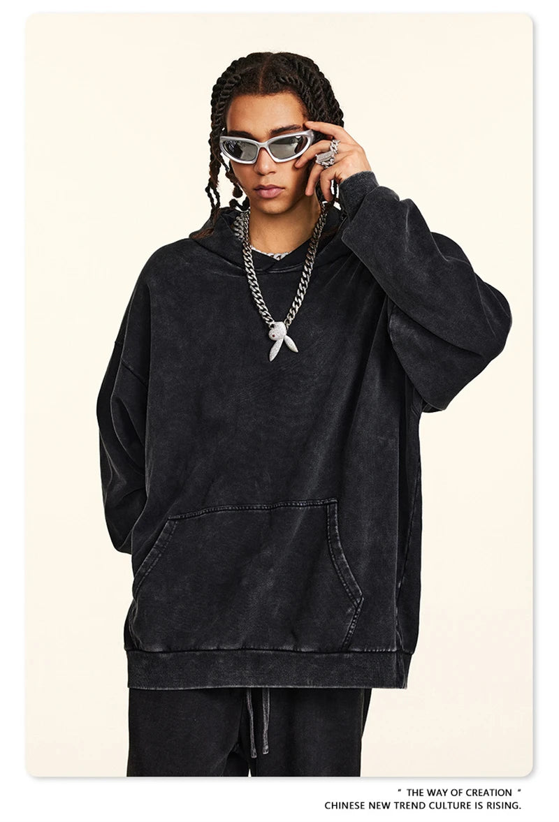 ZODF Retro Autumn Winter Washed Cotton Hoodies Unisex Loose 380gsm Knitted Sport Hooded Pullovers Brand Clothes HY0884