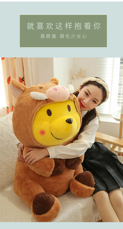 Disney 35-65cm Large-sized Winnie The Pooh Plush Toy with A Removable Hat A Cuddly Doll for Sleeping and Hugging Festival Gifts