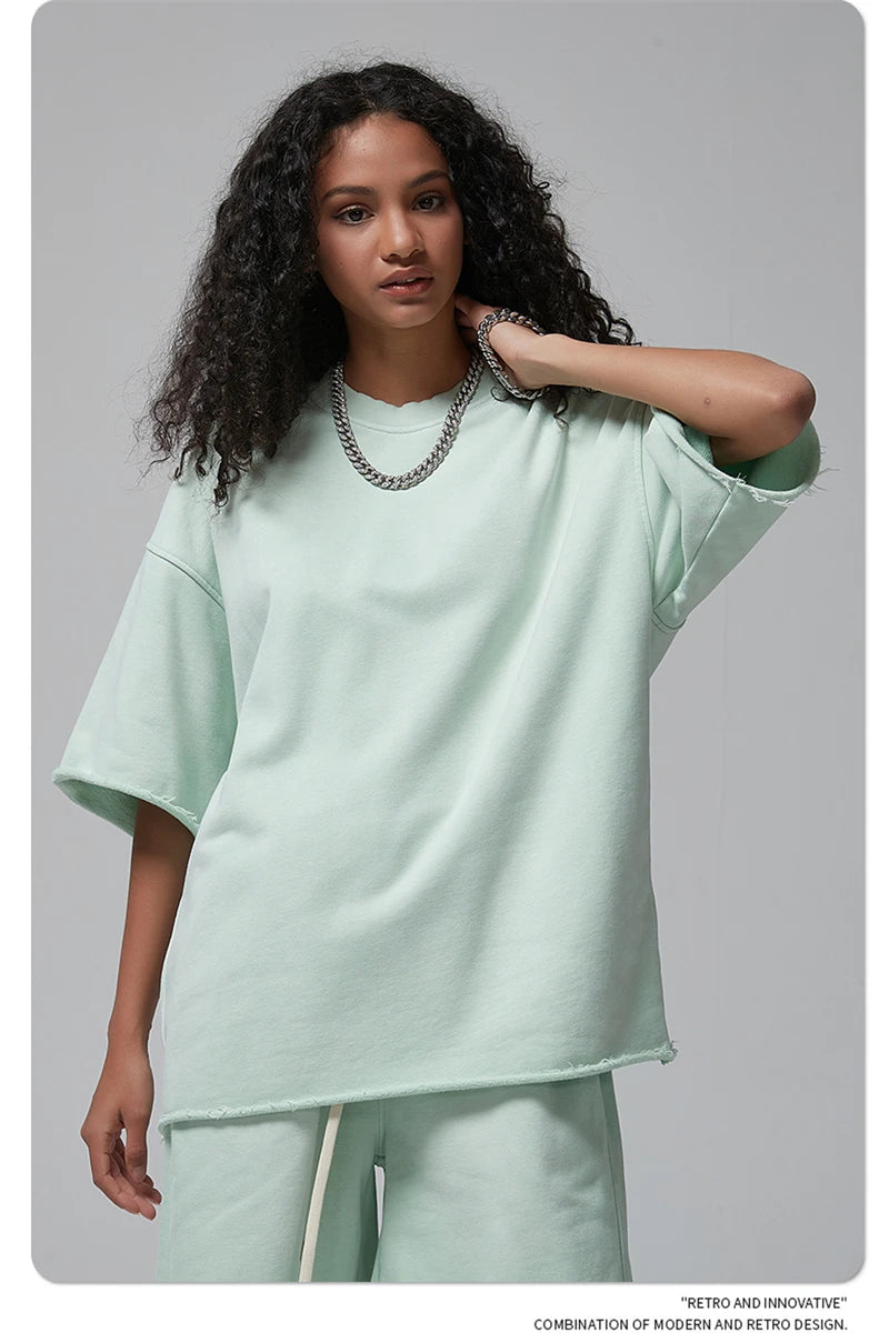 ZODF Spring Summer Men Washed Spray Dyeing T Shirts Unisex Heavy Weight Plush Distressed 360gsm T-Shirt Brand Tops HY0780