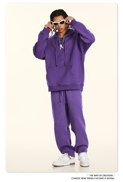 ZODF New 2024 Autumn Winter Men 345gsm Fleece Hoodies Unisex Women Relax Fit Warm Solid Hooded Pullovers Sweatshirts HY0863