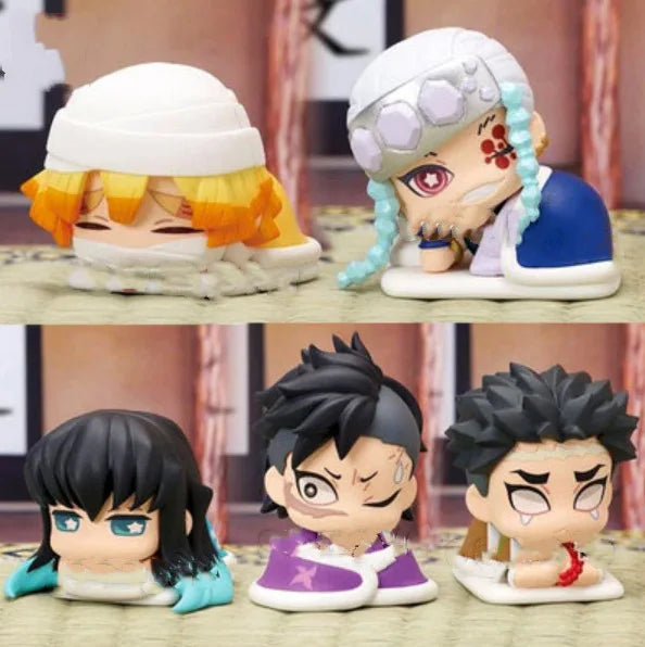 New 5pcs/set Anime Demon Slayer kawaii Q Version sleeping position Action Figure  PVC Model doll Toy Rement Desk Decor Gifts
