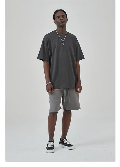 ZODF New Summer Men 100% Cotton Solid T Shirts Unisex High Street Heavy Weight 305gsm Oversized FG Noshrink T-Shirt Tops HY0165