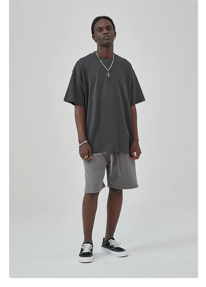 ZODF Summer Men 100% Cotton Solid Oversized Heavyweight 305gsm No-Shrink T-Shirt HY0165