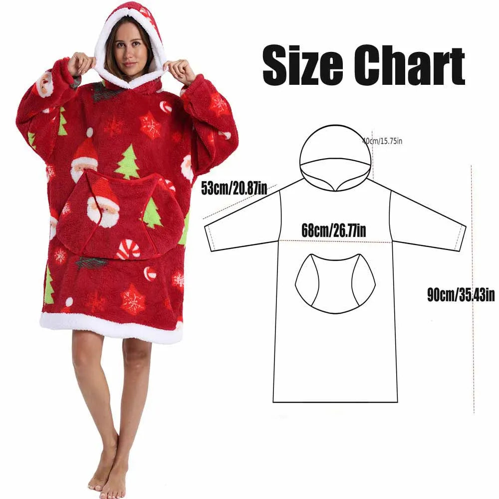 Short/Long Wearable Blankets Christmas Hoodies Winter Flannel Hooded Blanket with Full Sleeves Men Women Warm Adult TV Blanket