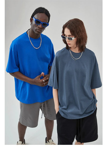 ZODF 2025 Spring Summer Men Solid 100% Cotton T-Shirts Unisex Women Loose 230gsm Noshrink Basic T Shirt Brand Tops HY0151