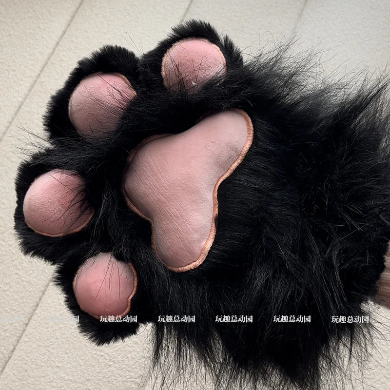 Anime Cute Cat Claw Glove Plush Toy Turn Into Cat Cosplay Props Funny Gloves White Black Grey Plushies Costume Accessories Glove