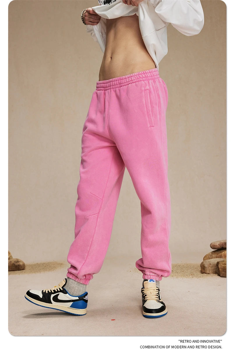 ZODF Retro Winter 360gsm Batik Washed Fleece Sweatpants Unisex Loose Drawstring Warm Joggers HY0714