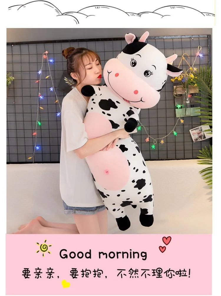 70cm-100cm Lovely Creative Milk Cow Plush Pillow Toys Soft Stuffed Cartoon Animal Cattle Doll Bedroom Sleeping Pillow Cushion