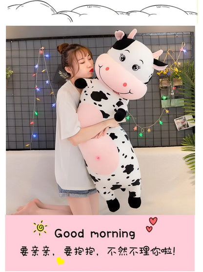 70cm-100cm Lovely Creative Milk Cow Plush Pillow Toys Soft Stuffed Cartoon Animal Cattle Doll Bedroom Sleeping Pillow Cushion