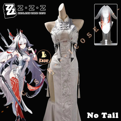 Zenless Zone Zero Ye Shunguang Cosplay Costume Wig White Dress Headwear Yunkui Summit Halloween Party for Women Girls Role Play