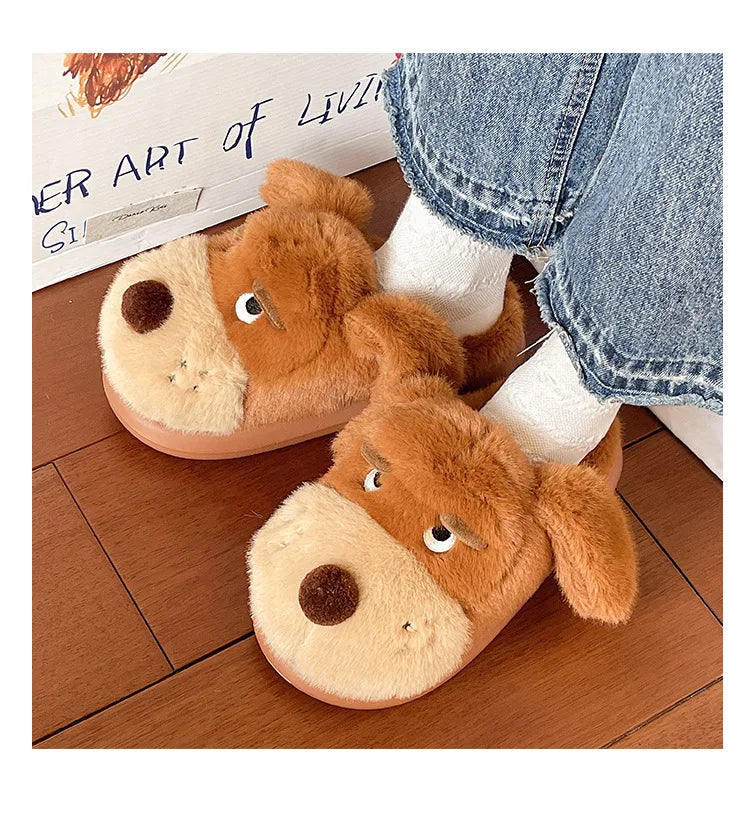Cartoon Puppy Autumn And Winter Coral Fleece Soft Comfortable Warm Home Slippers Cotton Slippers Indoor Anti Slip Practical Gift