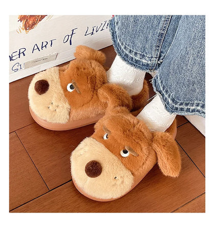 Cartoon Puppy Autumn And Winter Coral Fleece Soft Comfortable Warm Home Slippers Cotton Slippers Indoor Anti Slip Practical Gift