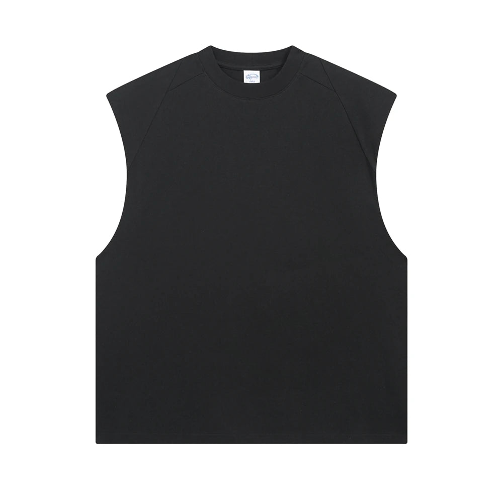 ZODF Trendy Men Summer Solid Cotton Tank Tops Unisex Oversized 275gsm Patchwork Sleeveless Tees Vests HY1051