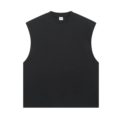 ZODF Trendy Men Summer Solid Cotton Tank Tops Unisex Oversized 275gsm Patchwork Sleeveless Tees Vests HY1051