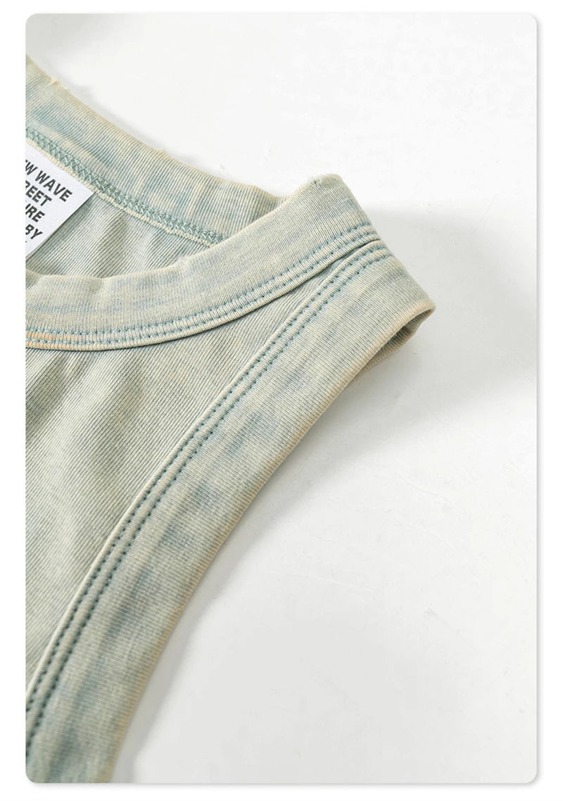 ZODF Women 2024 Summer Washed Tank Tops Female Hotsweet Girls 235gsm Slim Pleated Arc Hem Camisole TEE Streetwears HY0795