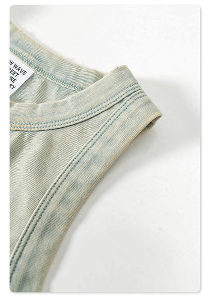 ZODF Women 2024 Summer Washed Tank Tops Female Hotsweet Girls 235gsm Slim Pleated Arc Hem Camisole TEE Streetwears HY0795