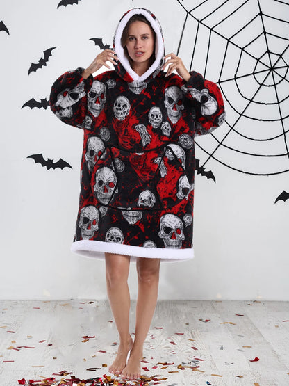 Short/Long Hoodie Blanket for Adults Winter Soft Thicken Warm Wearable Blanket Hoodie with Sleeves Halloween Pajamas for Couples