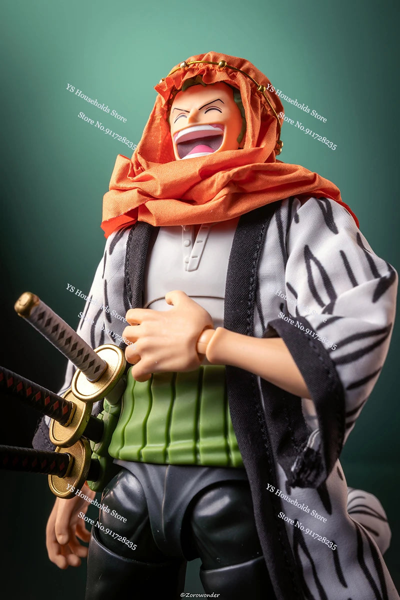1/12 Anime One Piece Roronoa Zoro Man Soldier Mini Hemline Long Black Green Windbreaker Coat Toys Accessory For 6" Shf Figure