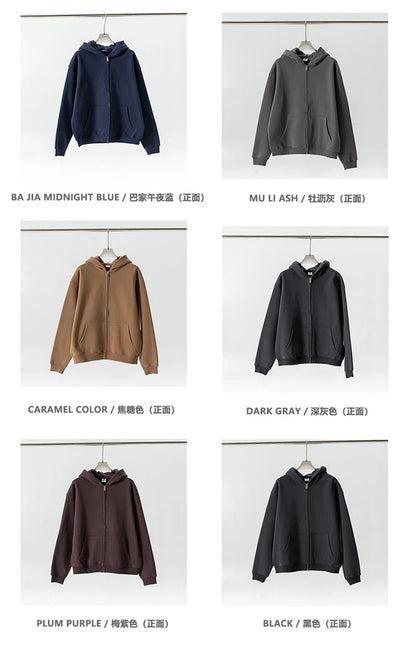 ZODF Fashion Winter Men Warm Zipper Fleece Hoodies Unisex Loose Basic 345gsm Knitted Hooded Hoodie Coats HY0904