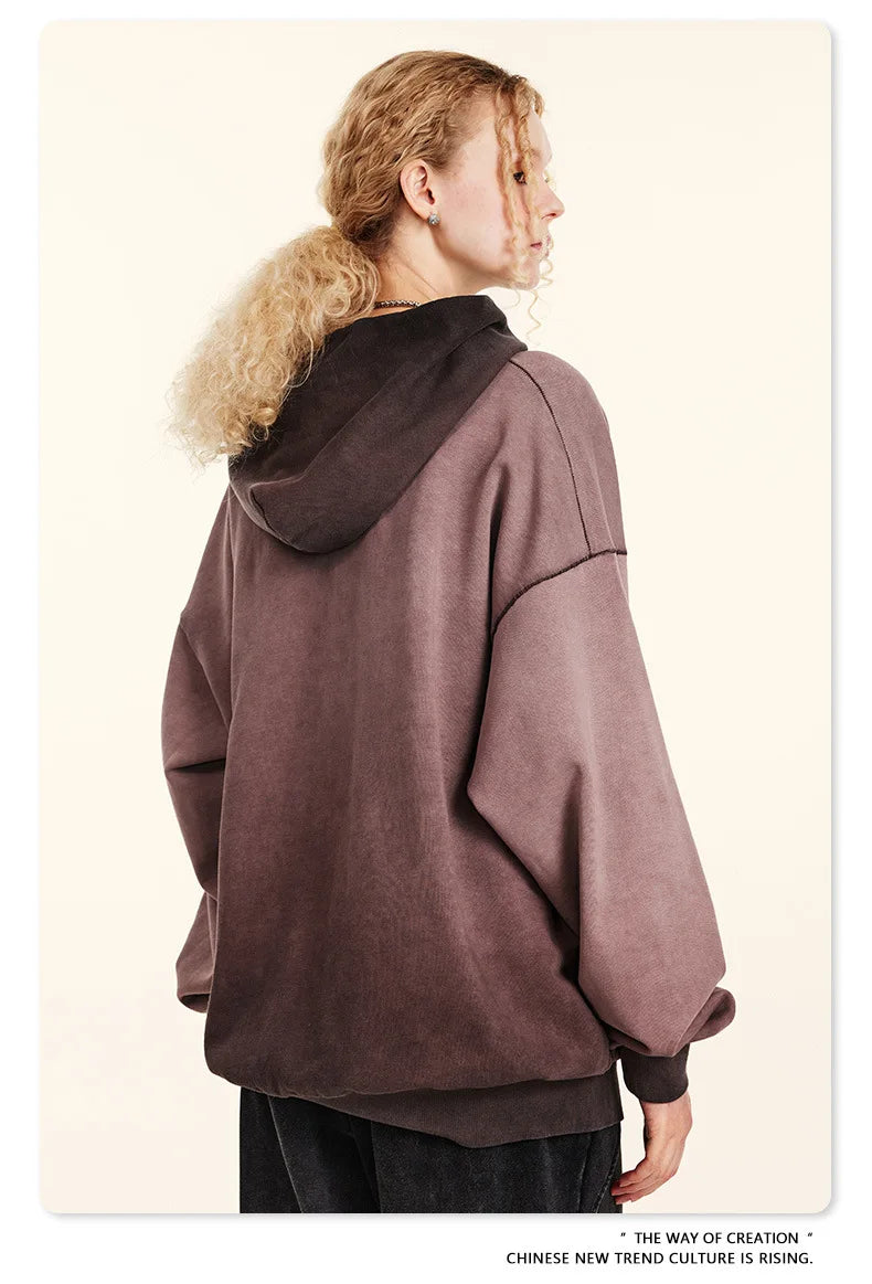 ZODF American Retro Washed Cotton Hoodie For Men Unisex Autumn High Street Oversized Knitted 380gsm Hooded Pullovers Coat HY0913