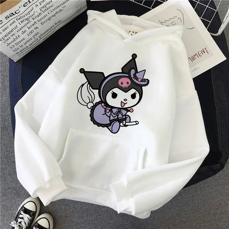 Long Sleeve Y2k Women'S Sweatshirt Luxury Brand Sanrio Kuromi Pattern Print Hoodie Girly Aesthetic Discount Youth Student Tops