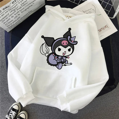 Long Sleeve Y2k Women'S Sweatshirt Luxury Brand Sanrio Kuromi Pattern Print Hoodie Girly Aesthetic Discount Youth Student Tops