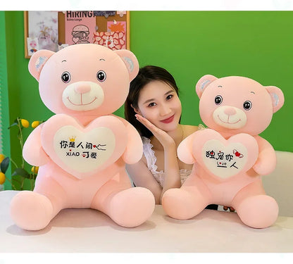 Soft Plush Doll for Children Girlfriend and Wife Heart Little Bear Stuffed Animal Bear Plush Toys Women Valentines Day Gift