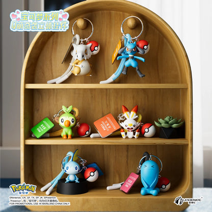 Genuine Pokemon Scorbunny Keychain Grookey Riolu Sobble Wobbuffet Cubone Anime Action Figure Toy Keyring Fragrance Pendant Gift