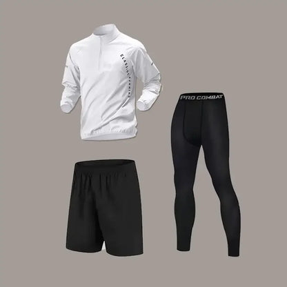 Men’s Quick-Dry Autumn Long-Sleeve Zipper Sports Set for Running Cycling Gym and Training - 4Black / XXL