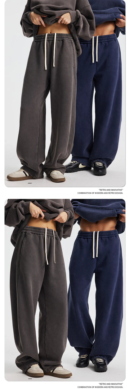 ZODF New 2025 Winter Batik Washed Man Fleece Pants Unisex High Street Distressed Thick Warm Straight Trousers Sweatpants HY1166