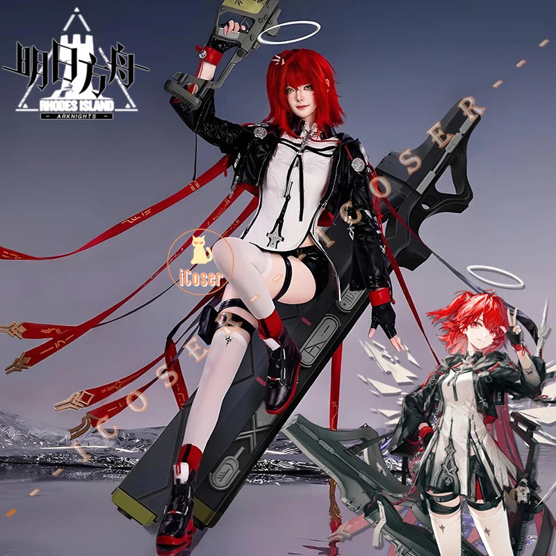 Arknights Exusiai The New Covenant Cosplay Costume Wig Uniform Headwear Earrings Halloween Party for Women Girls Carnival Outfit