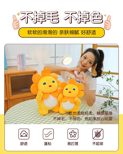 Kawaii Sunflower Nailong Plush Toy Cartoon Smile Dinosaur Silly Cute Stuffed Anime Sofa Pillow Room Decor for Kids Birthday Gift