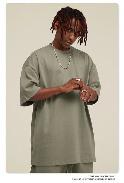 ZODF New 2025 Heavy Weight 305gsm Solid Cotton T Shirts For Men Unisex Summer Oversized Noshrink Basic T-Shirt Brand Tops HY0475