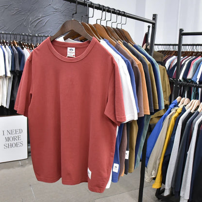 Summer New American Retro Short-sleeved O-neck Soild Color T-shirt Men's Fashion Simple 100% Cotton Washed Casual Sport Tops