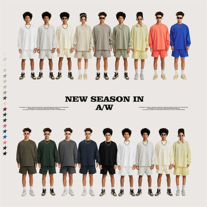 ZODF NEW Autumn Men's Solid Full Sleeve T Shirts Unisex Loose Oversized Casual 305GSM Cotton Basic T-Shirt Brand TEE HY0209