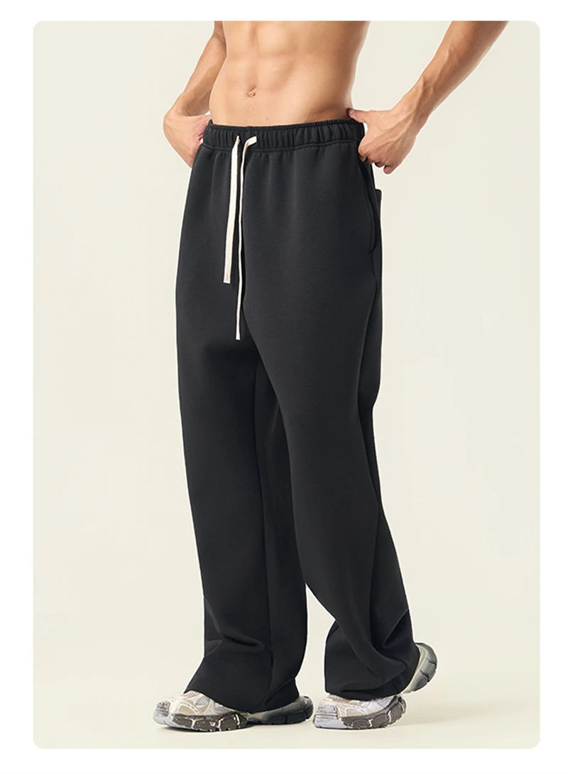 ZODF Casual 350gsm Fleece Unisex Loose Fit Wide Leg Straight Pants Warm Sport Trousers Winter HY0037